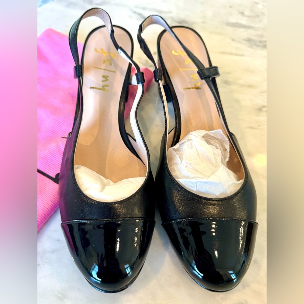 FRENCH SOLE Baton Black Patent Napa Pumps Size 8